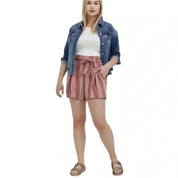 NEW Torrid Pink Striped Self Tie High Waist Shorts Women Size 10. - Picture 1 of 9